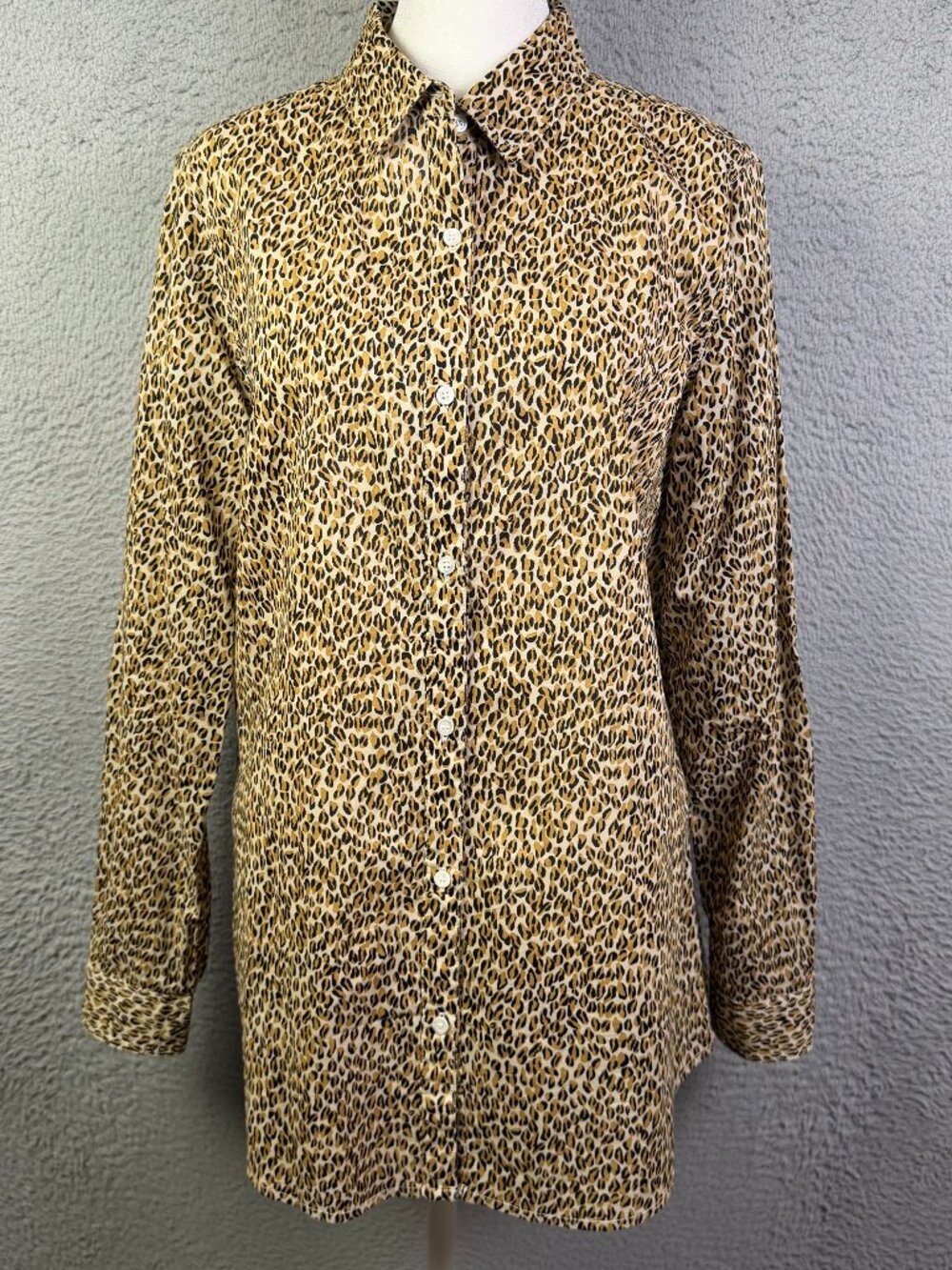 J Mclaughlin top Womens Large Brown Animal Print Button Up Long Sleeve Cotton - Picture 2 of 8